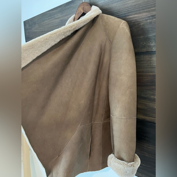 Vince Spanish Merino Lamb Shearling Cascade Drape Jacket Classic Luxury SZ L - Picture 6 of 14